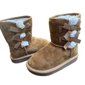 Koolaburra By Ugg Girls Tan Suede Bow Winter Boots Faux‎ Fur Lining Size 9